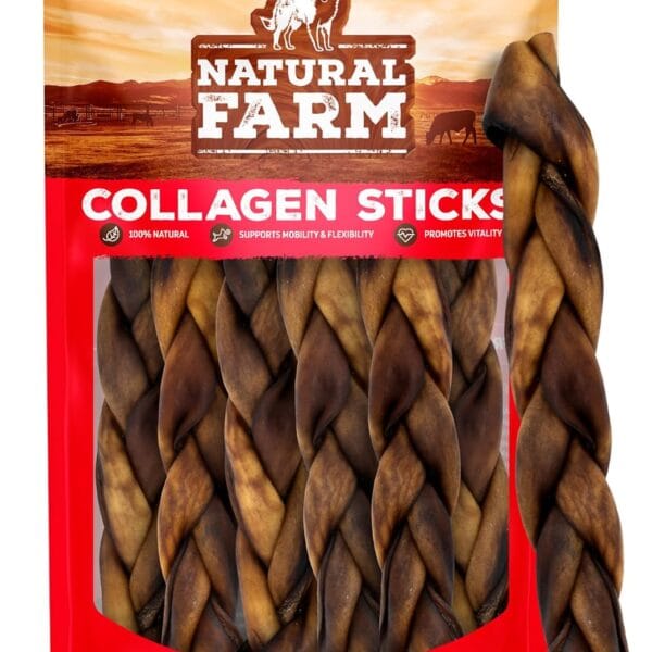 Natural Farm Braided Collagen Chews for Dogs (12 Inch, 6 Pack), Collagen Sticks, Natural Dog Chews, Long Lasting, for Small, Medium and Large Dogs, Odor-Free, Rawhide Alternative