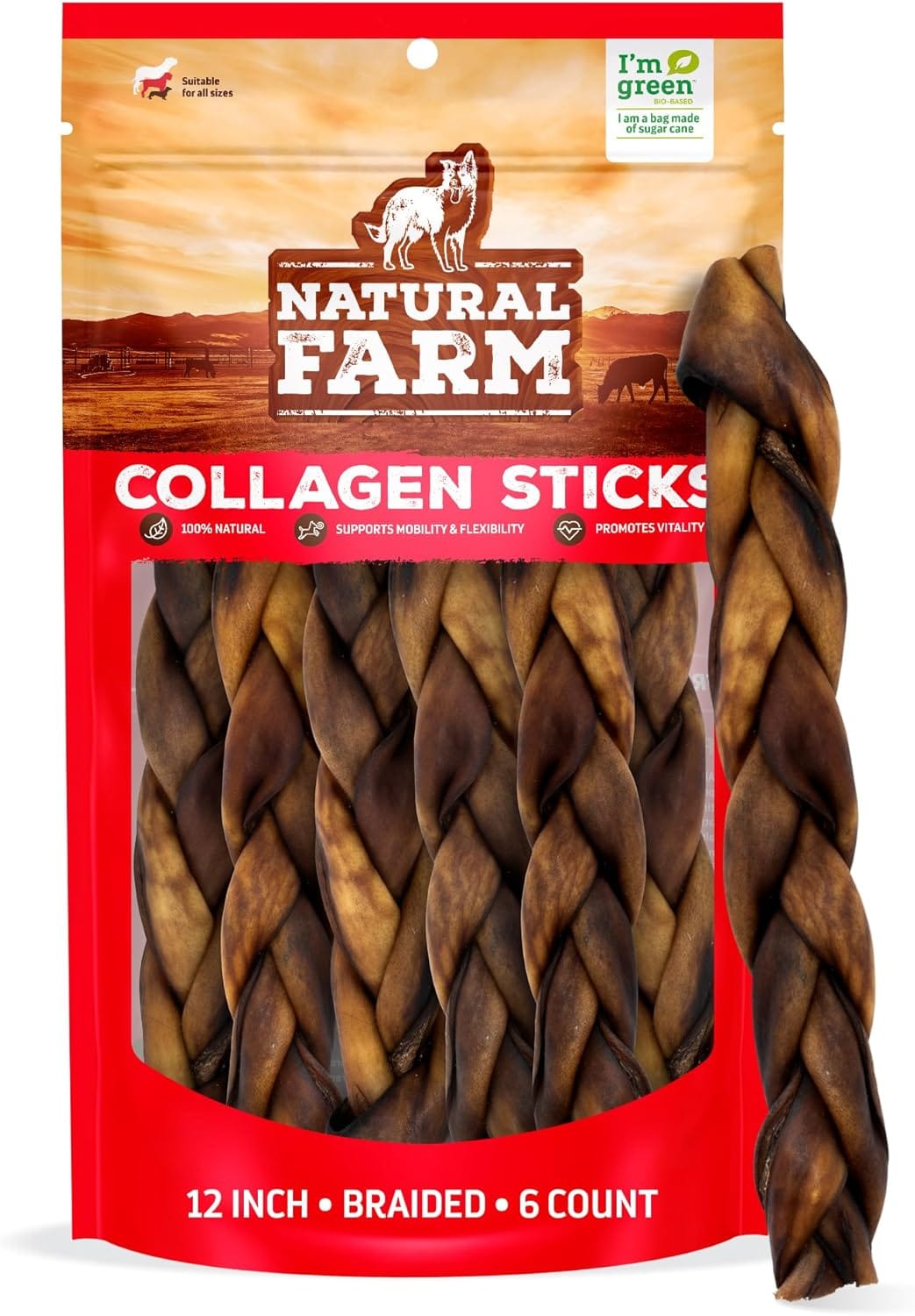 Natural Farm Braided Collagen Chews for Dogs (12 Inch, 6 Pack), Collagen Sticks, Natural Dog Chews, Long Lasting, for Small, Medium and Large Dogs, Odor-Free, Rawhide Alternative Natural Farm Braided Collagen Chews for Dogs (12 Inch, 6 Pack), Collagen Sticks, Natural Dog Chews, Long Lasting, for Small, Medium and Large Dogs, Odor-Free, Rawhide Alternative