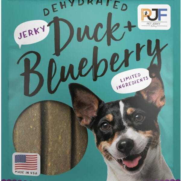 Pet Jerky Factory Premium Duck and Blueberry 5 oz. Dog Jerky Treats | 100% Human Grade | USA Made | High Protein | Grain Free | Limited Ingredients | No Filler | BHA-BHT Free | Soft-Tender