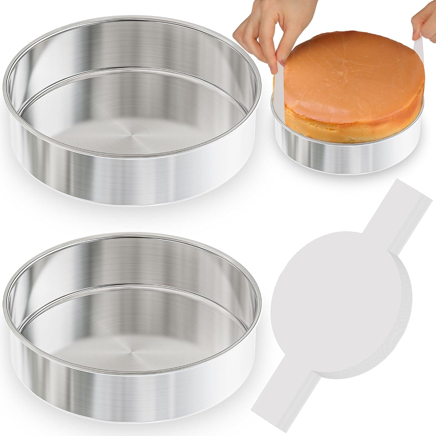 8 Inch Round Cake Pans Set of 2, Nonstick Stainless Steel Baking Pans Set with 100PCS Parchment Papers, Durable Birthday Christmas Circle Layer Cake Pans, Cake Pans Sets for Baking, Dishwasher Safe 8 Inch Round Cake Pans Set of 2, Nonstick Stainless Steel Baking Pans Set with 100PCS Parchment Papers, Durable Birthday Christmas Circle Layer Cake Pans, Cake Pans Sets for Baking, Dishwasher Safe