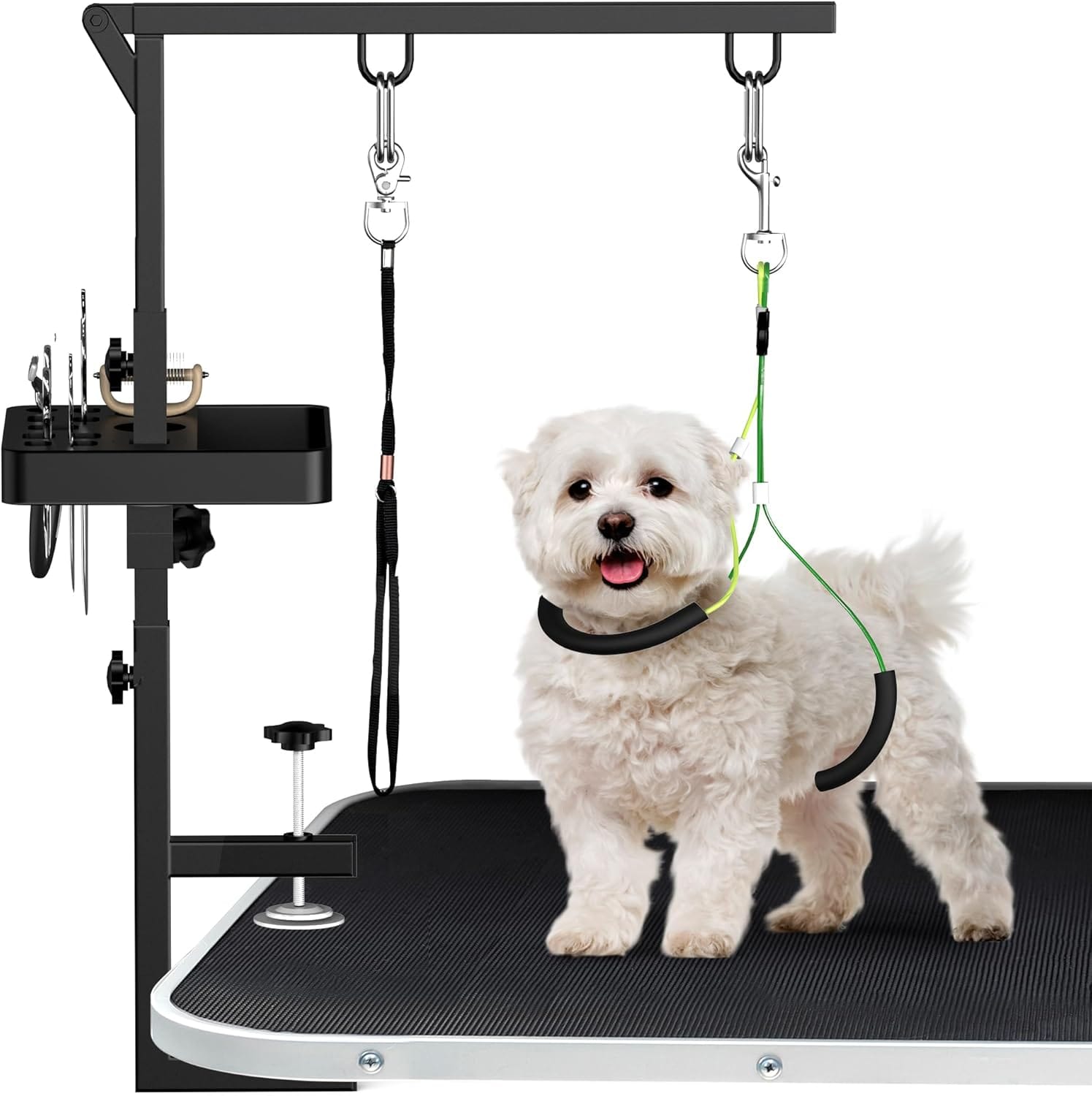 Dog Grooming Arm with Tray, 38" Pet Grooming Table Arm with Adjustable No Sit Haunch Holders, Pet Grooming Stand with Clamp for Small & Medium Pets Dog Grooming Arm with Tray, 38" Pet Grooming Table Arm with Adjustable No Sit Haunch Holders, Pet Grooming Stand with Clamp for Small & Medium Pets