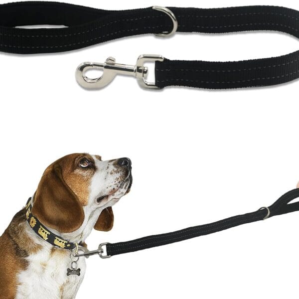 Nylon Short Leash 24 Inches Durable Dog Lead with Handle, Heavy Duty Padded Handle and D-Ring for Control, Traffic Leash 2FT Long for Small to Large Sized Dogs Training Black