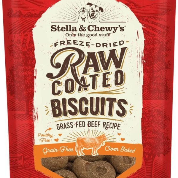 Stella & Chewy's Freeze-Dried Raw Coated Dog Biscuits  Grass-Fed Beef Recipe  Protein Rich, Grain Free Dog & Puppy Treat  Great Snack for Training & Rewarding  9 oz Bag