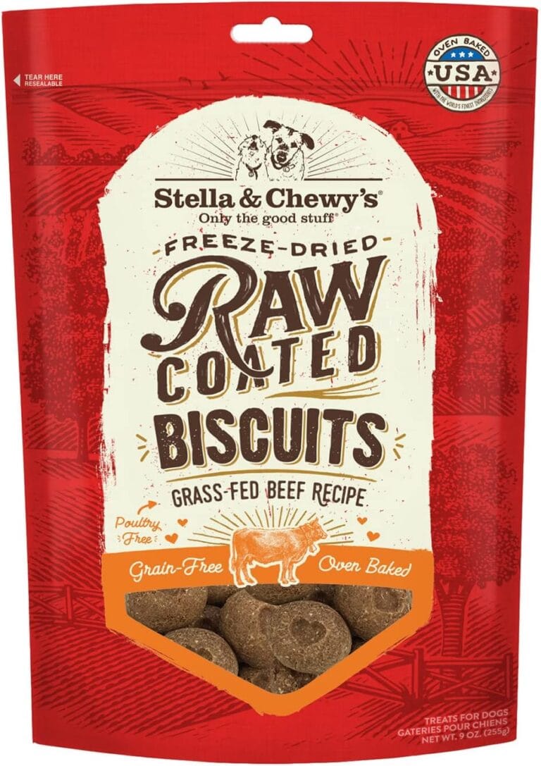 Stella & Chewy's Freeze-Dried Raw Coated Dog Biscuits  Grass-Fed Beef Recipe  Protein Rich, Grain Free Dog & Puppy Treat  Great Snack for Training & Rewarding  9 oz Bag