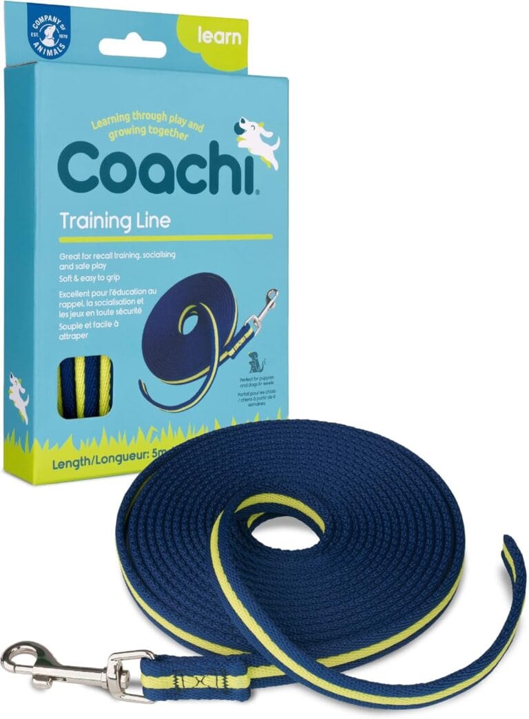Coachi Training Line 5m, Safe Training Outdoors, Recall Training, Dog & Puppy Socialization, Lightweight, Soft to Hold, Suitable for Small & Medium Dogs & Puppies, Navy and Lime