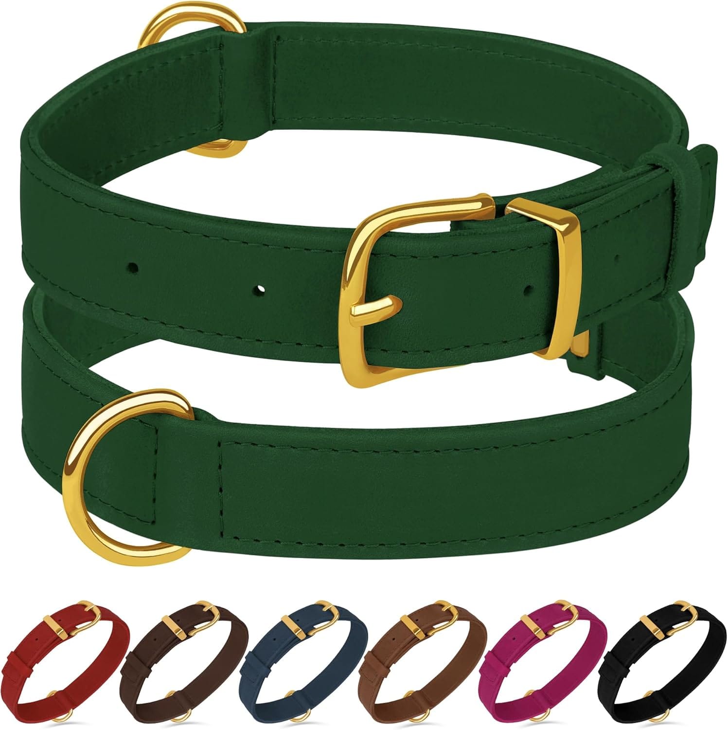 Leather Dog Collar - Heavy Duty Adjustable Soft Padded Pet Collars for Small Medium Large Dogs Breed - Black Green Brown Pink Red Blue (Green, M, 12"-15" Neck Fit) Leather Dog Collar - Heavy Duty Adjustable Soft Padded Pet Collars for Small Medium Large Dogs Breed - Black Green Brown Pink Red Blue (Green, M, 12"-15" Neck Fit)