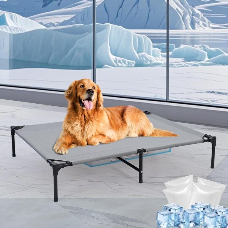 42'' Outdoor Elevated Dog Bed with Four Ice Pack, Raised Dogs Bed with Six Support Feet, Breathable Cooling Dog Cot Beds Medium Large Size Dogs, Outside Pet Beds, Outdoor Pet Hammock Beds(Large)