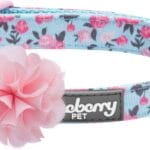 Blueberry Pet Made Well Cute Floral Print Adjustable Dog Collar in Light Blue with Pink Artificial Silk Flower, Small, Neck 12"-16"