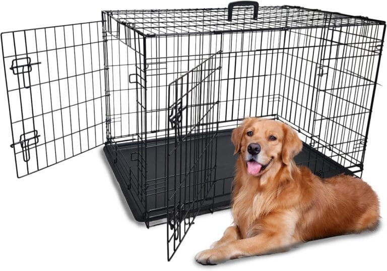 48 Inch Dog Crate Metal Wire Dog Cage with Double Door Dog Kennel with Divider Panel Secure Latches for Large Dogs Dog Crates for Large Dogs Portable Durable Easy to Assemble