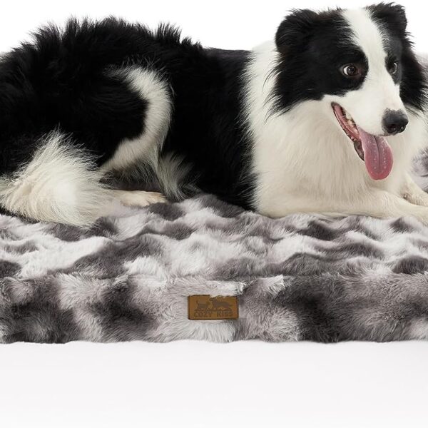 Faux Fur Orthopedic Dog Bed, Large Dog Bed, Supportive Foam Pet Sofa with Waterproof Lining Cover, Washable U-Shaped Pet Couch with Anti-Slip Bottom Design, Tie-dye Grey XL 42x30x7 inch