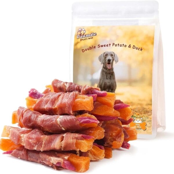 Duck Double Purple Sweet Potato Wraps Dog Treats, Healthy Low Fat Dog Jerky High Protein for Training Treats Snacks, Chewy for Small Medium Large Dogs 12-15 Counts