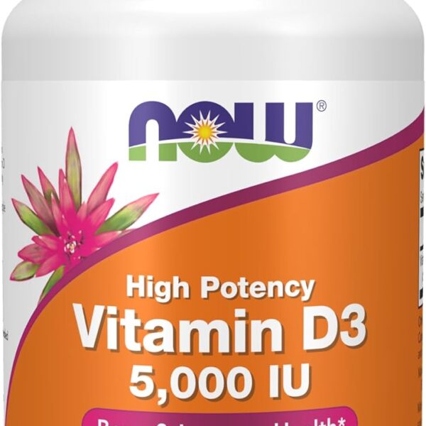 NOW Foods Supplements, Vitamin D-3 5,000 IU, High Potency, Structural Support*, 120 Softgels