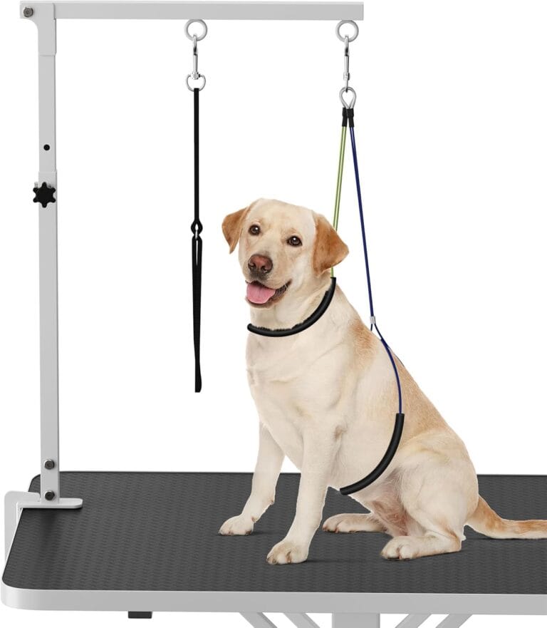 Artibear Dog Grooming Arm with Clamp for Small Dog, Adjustable Height to 33in, Pet Grooming Arm for Table with 1 Loop Noose & 2 No Sit Haunch Holder for Home & Store Nail Trimming (Table Not Include)