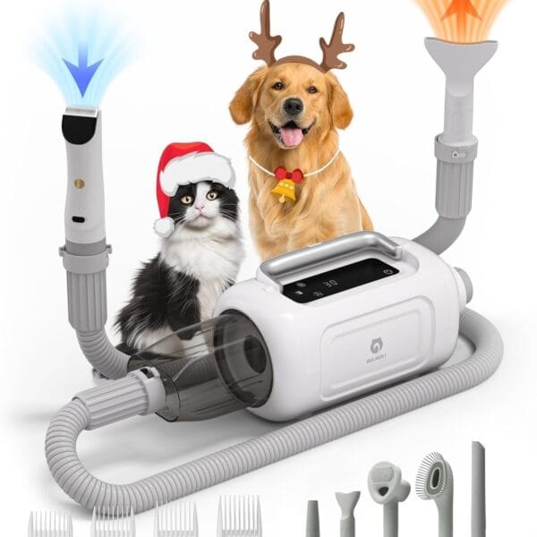 6-in-1 Pet Grooming Kit with Vacuum  2024 iF Design Award Winner, Quiet Clipper & Ionic Dryer, 13.3kPa Suction, LED Touchscreen  for Dogs & Cats at Home