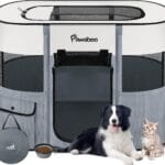 Dog Playpen, Portable Pet Playpen Cat PlayPen, 600D Oxford Dog Kennel Tent Crate, Waterproof&Breathable, Indoor Outdoor Travel Camping Use for Medium/Large Breed with Carrying Case+Folding Bowl,M,Gray