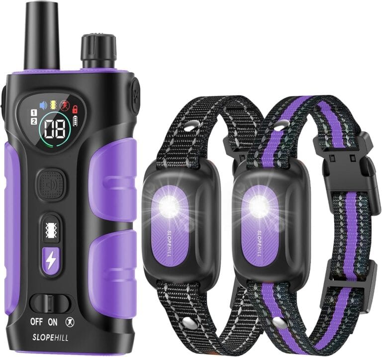 SLOPEHILL Dog Shock Collar,4200FT Dog Training Collar with Remote,IPX8 Waterproof E-Collar with Beep,Vibration,Shock,Flashing Light,No Shock Model,Electric Shock Collar for Dogs,Purple 2PCS