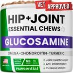 Glucosamine for Dogs - Joints Health Treats w/Omega Fish Oil - Natural Joint Pain Relief - Canine Hip and Joint Supplement w/Chondroitin + MSM + Turmeric + Calcium - 120 Beef Chews