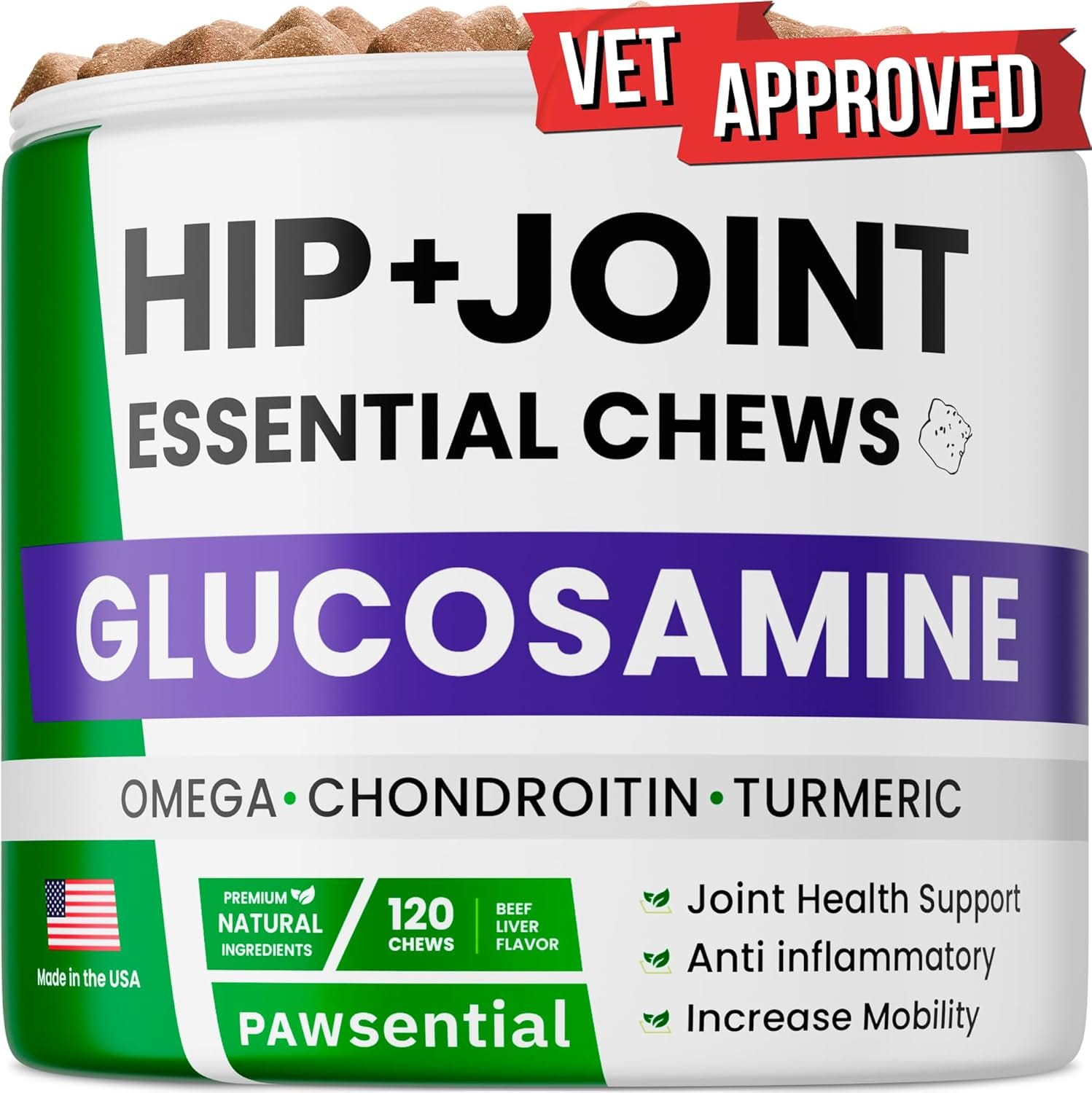 Glucosamine for Dogs - Joints Health Treats w/Omega Fish Oil - Natural Joint Pain Relief - Canine Hip and Joint Supplement w/Chondroitin + MSM + Turmeric + Calcium - 120 Beef Chews Glucosamine for Dogs - Joints Health Treats w/Omega Fish Oil - Natural Joint Pain Relief - Canine Hip and Joint Supplement w/Chondroitin + MSM + Turmeric + Calcium - 120 Beef Chews