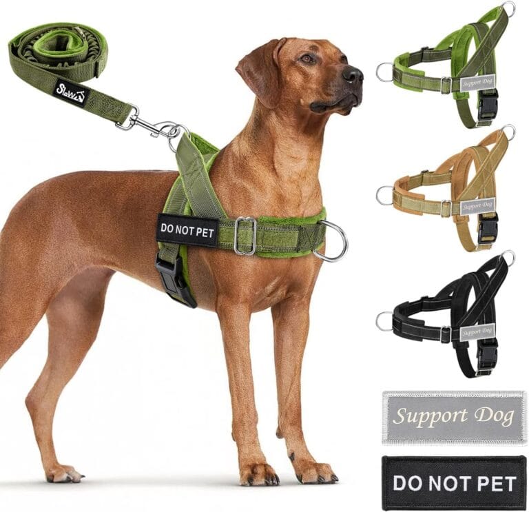 SlowTon No Pull Dog Harness - Heavy Duty Dog Harness and Leash Set for Medium Large Dogs, Reflective Tactical Harness with Soft Padded and Front Clip for Easy Walk and Training (Green L)