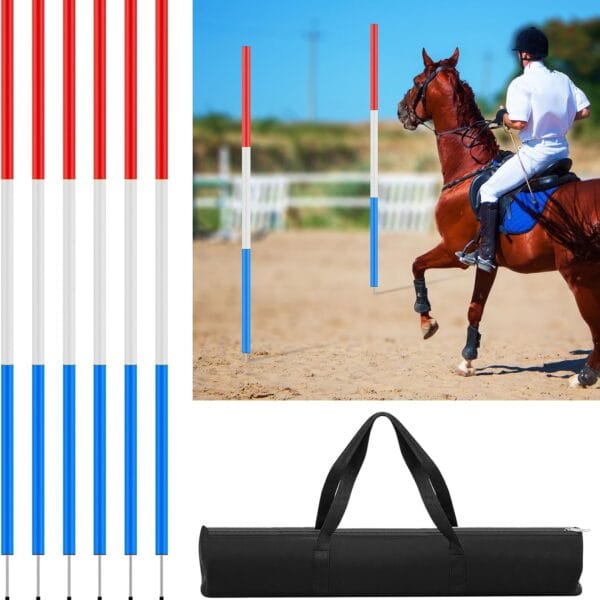 6 Pcs Pole Bending Poles for Horses with Bag, 6FT Horse Training Agility Poles Adjustable Training Equipment for Dog, Red White Blue