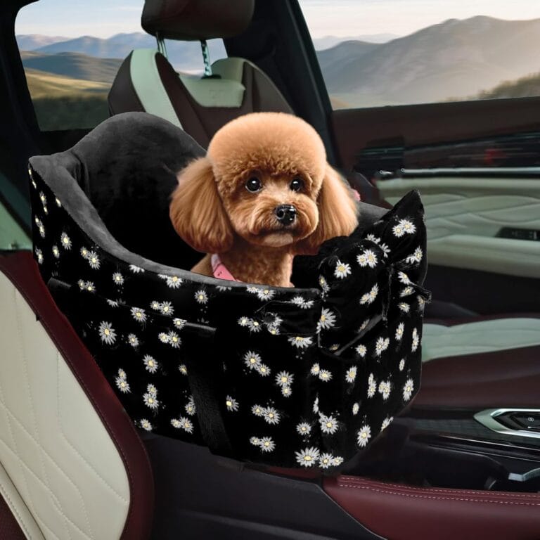 Cullaby Center Console Dog Car Seat for Small Dogs Chihuahua or Yorkie Anti-Anxiety Anti-Collapse Booster Armrest Pet Bed | Secure Portable Seat for Compact Cars (Black, Up to 11 lbs)