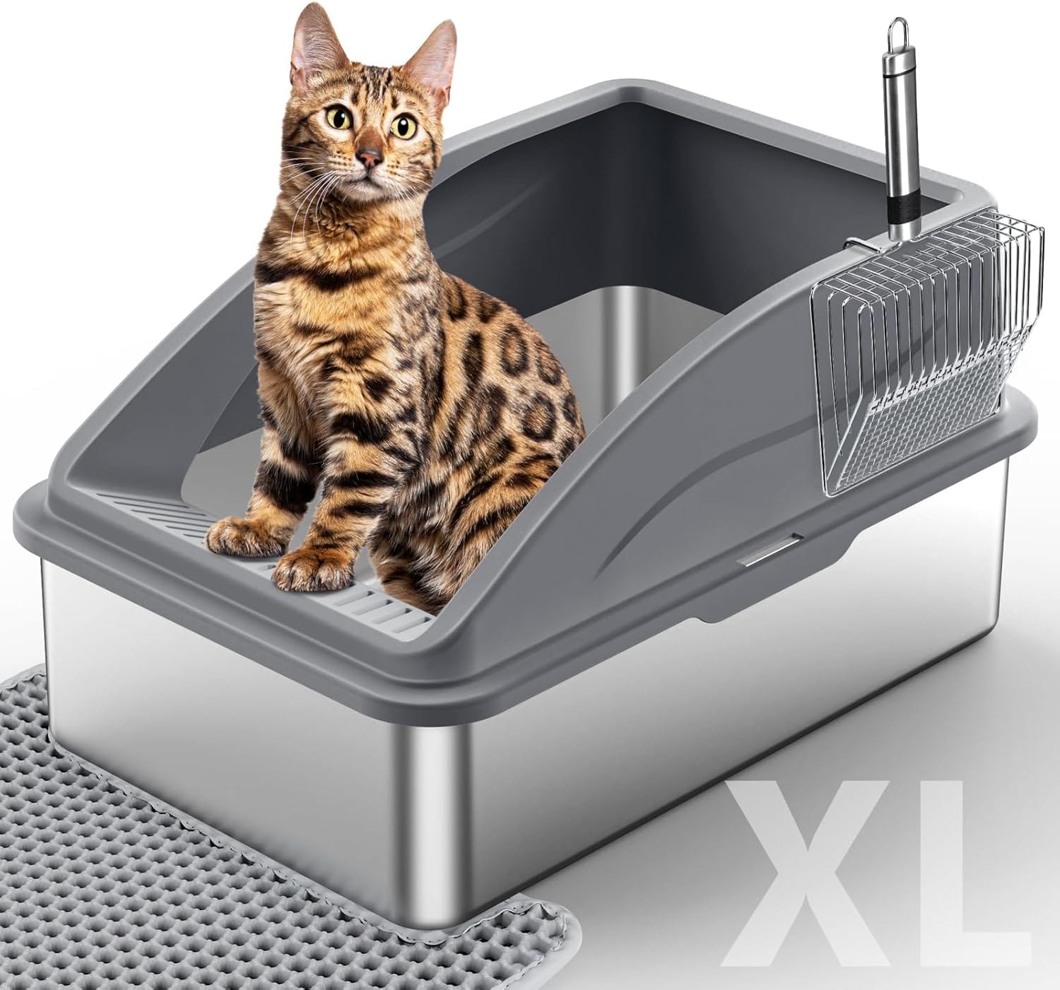 Stainless Steel Litter Box, Extra Large Litter Boxes for Big Cats, XL Metal Cat Litter Box with Lid, Anti-Urine Leakage, Non-Sticky, Include Cat Mat and Litter Scoop Stainless Steel Litter Box, Extra Large Litter Boxes for Big Cats, XL Metal Cat Litter Box with Lid, Anti-Urine Leakage, Non-Sticky, Include Cat Mat and Litter Scoop