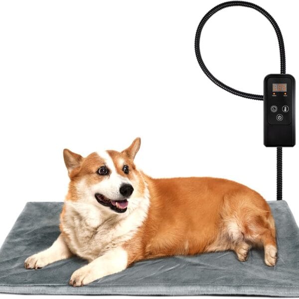 Niubya Pet Heating Pad for Dogs and Cats, Adjustable Temperature and Waterproof Pet Heated Mat with Timer, Electric Heating Pet Bed with Chew Resistant Cord and Soft Washable Cover, 30" x 18"