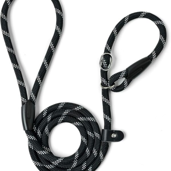 WePet Dog Training Slip Leash, No Pull, Durable Reflective Lead, Puppy Heavy Duty Loop Rope, Comfortable Handle, 6 ft, 1/2 inch, diam. Black/White