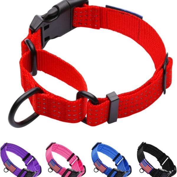 Martingale Collar for Training Dogs. Adjustable Reflective Collars with Buckle-USA Flag- NO Pull-Prevents Slipping Out, for Medium Large XL Dogs. Helps with Strong pullers (L, red)