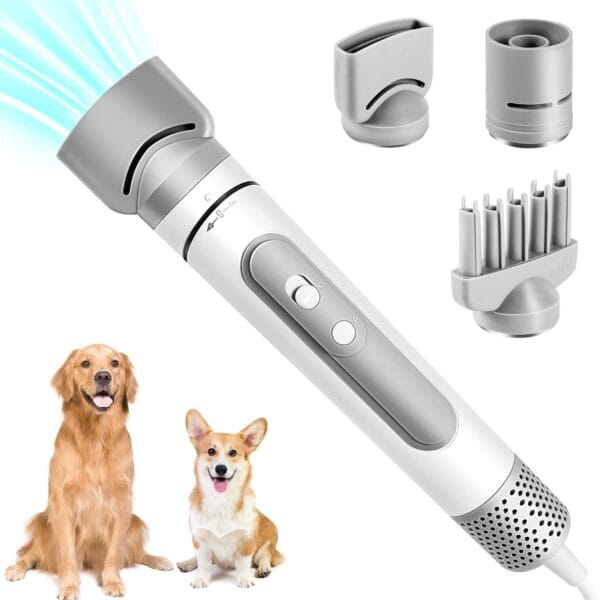 Lightweight Portable Dog Dryer for Small Medium Large Dogs Grooming Hair Dryer with Low Noise High-Speed Brushless Motor Pet Water Blower with 3 Nozzles for Household Travel Camping