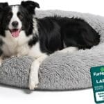 FurHaven 36" Calming Donut Dog Bed for Large Dogs, Round Plush Donut Design with Soft Filling for Snuggling Comfort, Removable Washable Cover, Large, Shaggy Faux Fur, Mist Gray