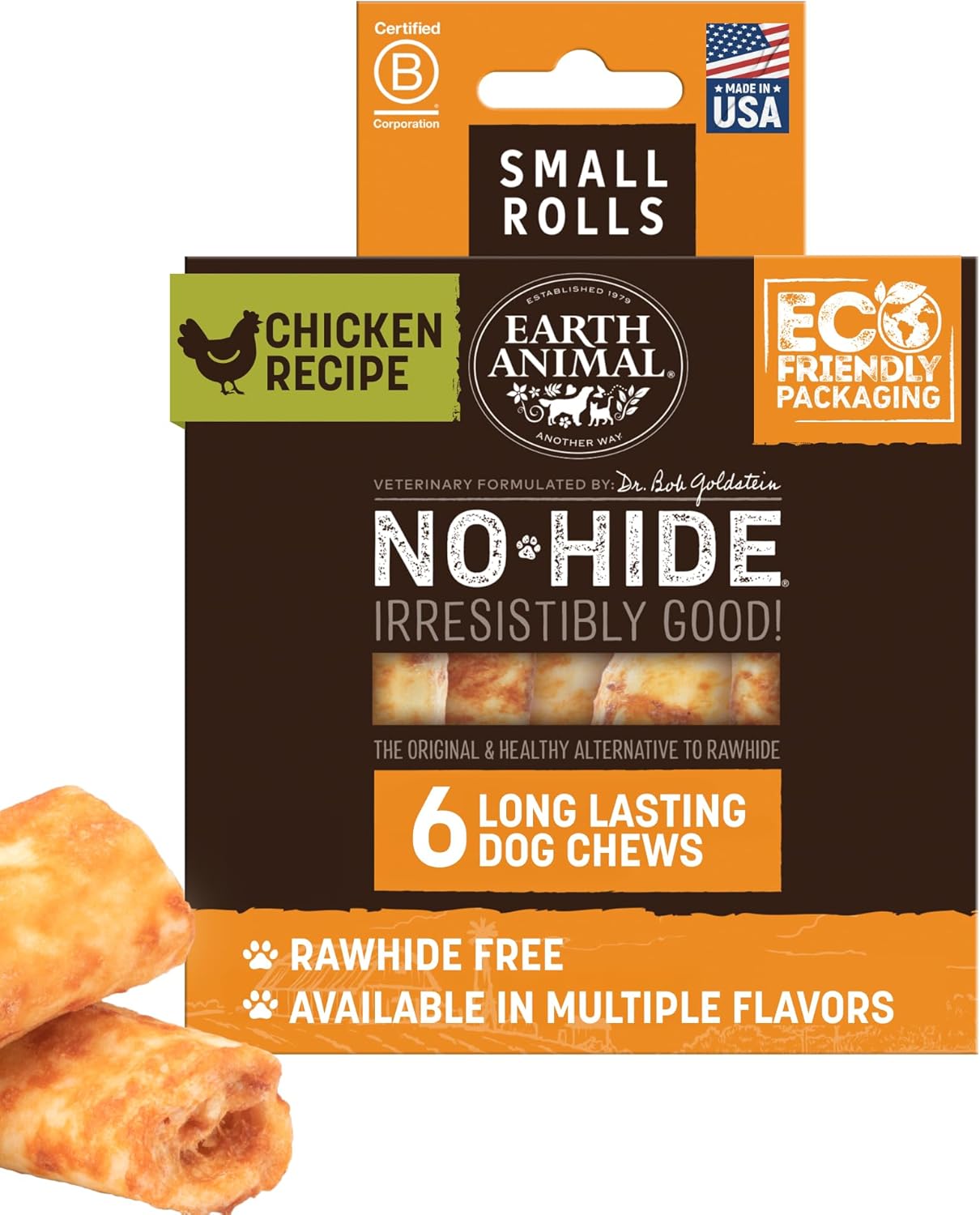 Earth Animal No Hide Chews - Long Lasting Rawhide Free Small Dog Chews Rolls, Chicken - 6 Count Earth Animal No Hide Chews - Long Lasting Rawhide Free Small Dog Chews Rolls, Chicken - 6 Count