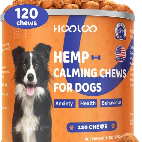 HOOLOO Calming Chews for Dog Anxiety Relief-Natural Puppy Calming Treats Help Manage Stress and Promote Relaxation,Made in USA-120 Chews
