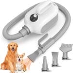 SISIGAD Dog Hair Dryer, Dog Dryer for Pet Grooming, Adjustable Speed and Temperature, 3 Different Nozzles Suitable for All Kinds of Pets (White)