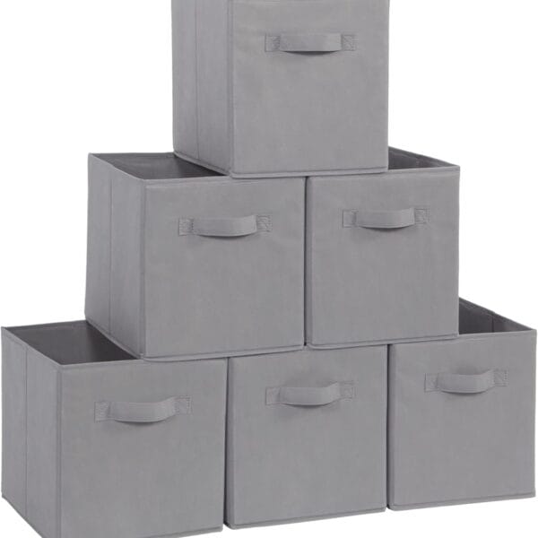 STORAGE MANIAC Storage Cubes, 11 Inch Collapsible Storage Bins with Handles, 6 Pack Fabric Foldable Bins for Organization, Durable Storage Bins for Closet, Shelves, Offices, Toys, Grey