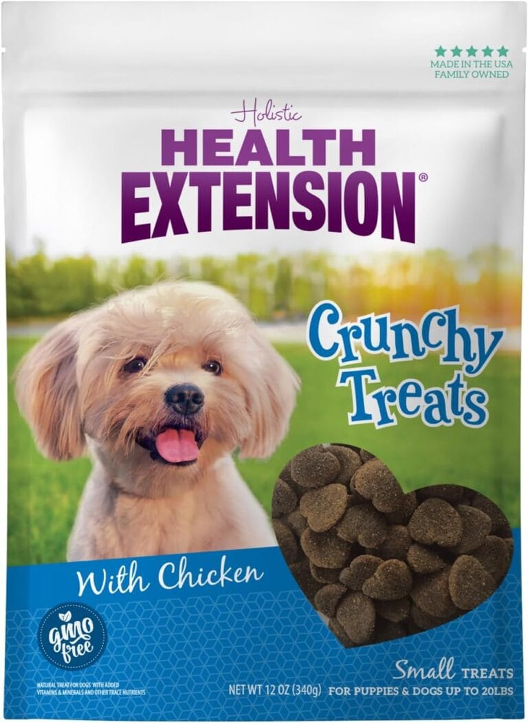 Health Extension Heart-Shaped Crunchy Biscuits, 12oz (340g)  Chicken Flavor, GMO-Free Dog Training Treats for Small Breeds, Added Vitamins & Minerals