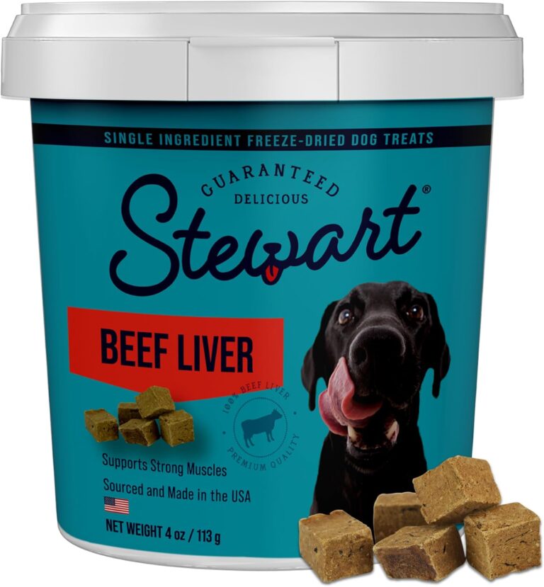 Stewart Beef Liver Dog Treats, 4 oz, ~90 Pieces, Freeze Dried Raw, Single Ingredient, 50% Protein Training Treats or Meal Topper in a Resealable Tub, Grain Free, Gluten Free