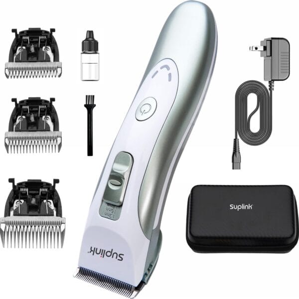Dog Clippers for Grooming for Thick Heavy Coats,Professional Low Noise Dog Grooming Clippers Supplies Kit,with Detachable Blade(1mm 3mm 6mm 9mm),Cordless Clipper for Groomer & Home Use