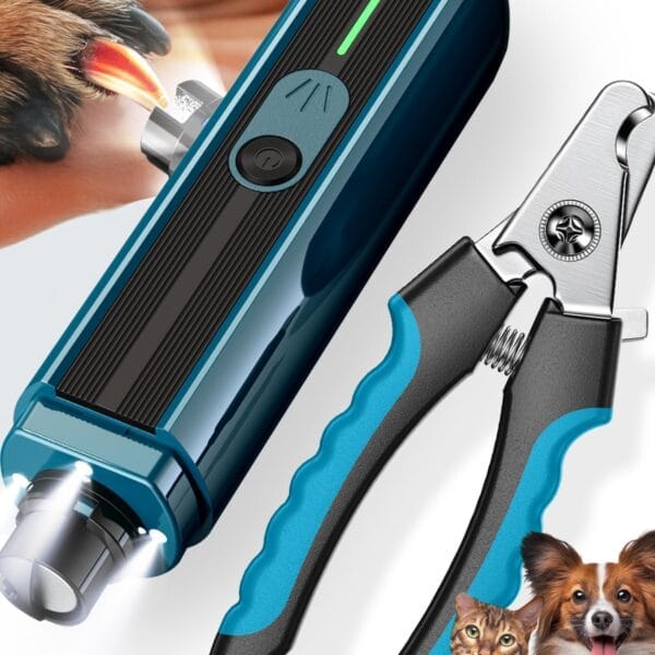 Super Powerful Dog Nail Trimmers, Dog Nail Clipper and Dog Nail Grinder Combo, Ultra Quiet, 3 Speeds, 4 Bright Lights, with Travel Lock, for Small, Meddium and Large Dogs, Cats, Small Animals