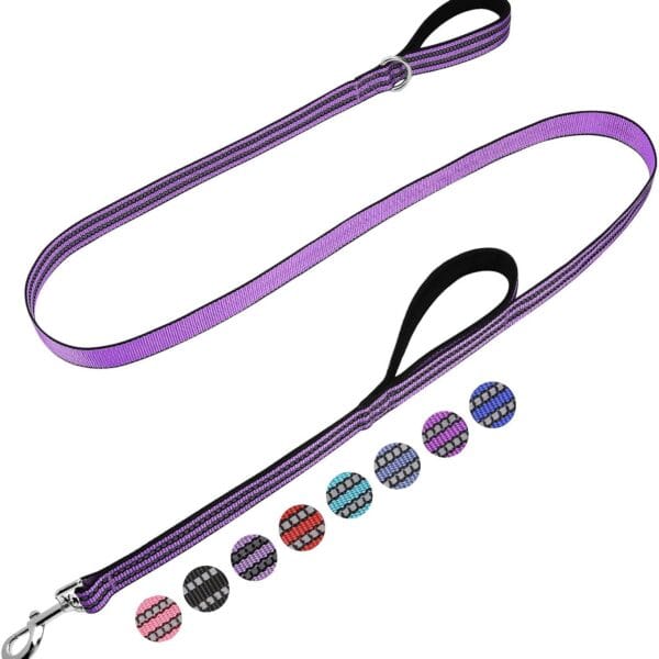 Purple Dog Leash 6 FT with Two Padded Soft Handles,Reflective Training Lead for Medium and Large Dogs