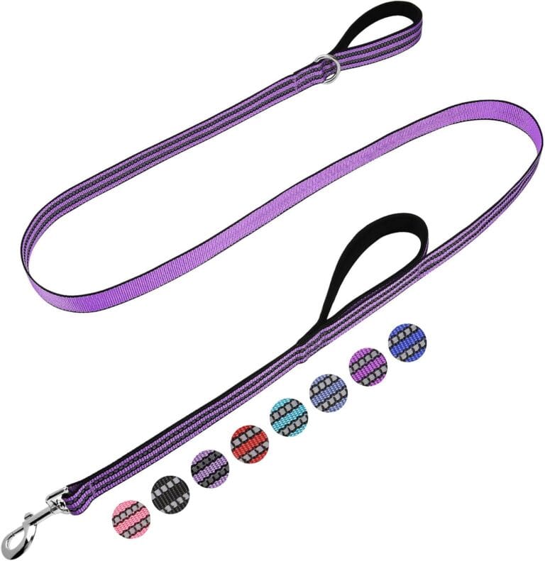 Purple Dog Leash 6 FT with Two Padded Soft Handles,Reflective Training Lead for Medium and Large Dogs
