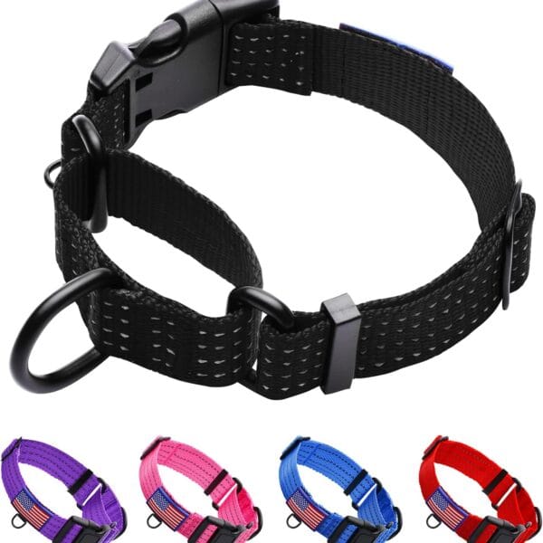 Martingale Collar for Training Dogs. Adjustable Reflective Collars with Buckle-USA Flag- NO Pull-Prevents Slipping Out, for Medium Large XL Dogs. Helps with Strong pullers (XL, Black)