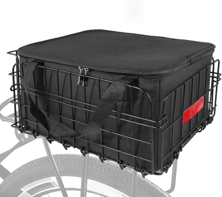 Folding Rear Bike Basket Steel Baskets Quickly Release Rack Cargo Basket with Reflective for Most Mounted Black