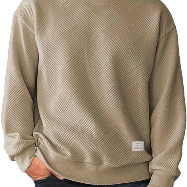 Men's Crewneck Sweatshirts Soild Color Geometric Texture Long Sleeve Casual Pullover Shirt