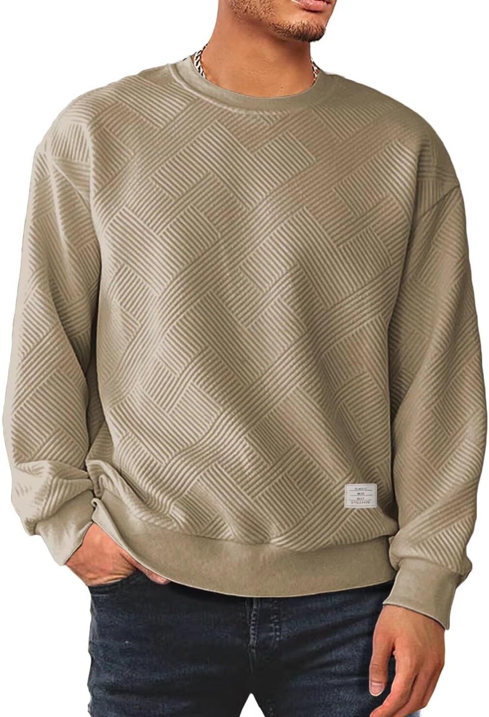 Men's Crewneck Sweatshirts Soild Color Geometric Texture Long Sleeve Casual Pullover Shirt Men's Crewneck Sweatshirts Soild Color Geometric Texture Long Sleeve Casual Pullover Shirt