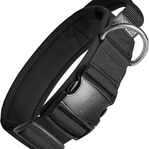 OneTigris Tough Dog Collars, Tactical Dog Collar with Handle, Milltary Adjustable Dog Collar with Heavy Duty Metal Buckle for Training (Large(Pack of 1), Black)