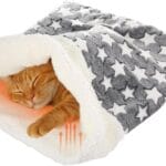 Self Heating Cat Sleeping Bag Indoor Self Warming Cat Bed Cave Heated Pad Cozy Soft Winter Washable Wrap Pet Snuggle Sack Pouch for Puppy Dog Kitten, 24 x 21 Inch(Classic,Gray)