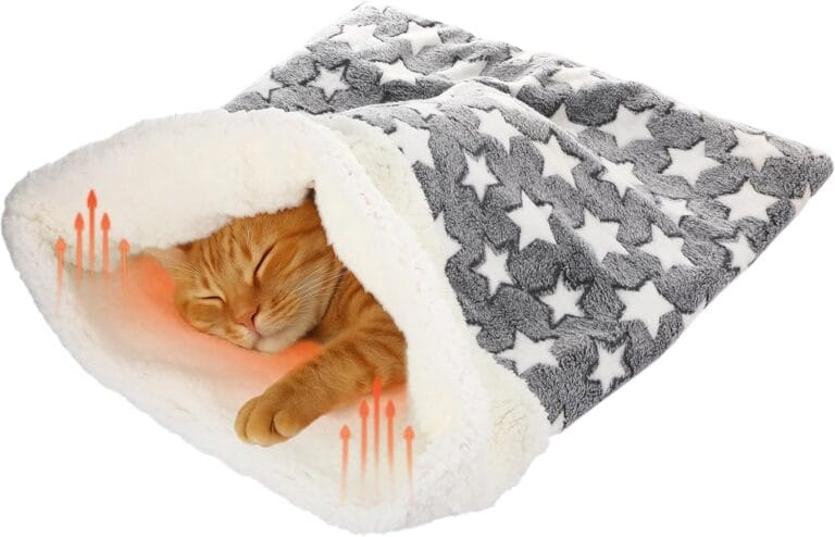Self Heating Cat Sleeping Bag Indoor Self Warming Cat Bed Cave Heated Pad Cozy Soft Winter Washable Wrap Pet Snuggle Sack Pouch for Puppy Dog Kitten, 24 x 21 Inch(Classic,Gray)