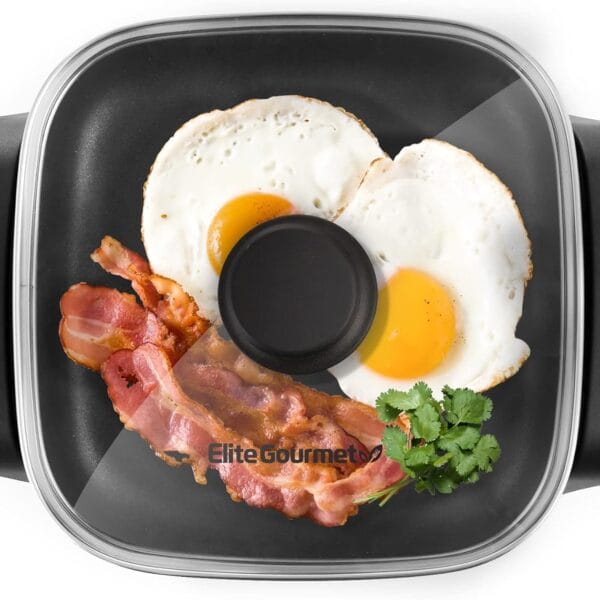 Elite Gourmet EG808 8 x 8" Non-stick Electric Skillet, Dishwasher Safe with Tempered Glass Vented Lid, Rapid Heat Up, 600W, Black
