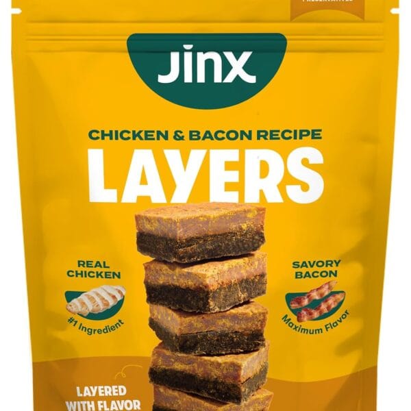 Jinx Chicken & Bacon Layers Jerky Dog Treats - Crunchy, All Natural Dog Jerky Treats with Cage-Free Chicken & Bacon - Pet Products for All Dogs (Puppies, Adults & Seniors) - 5oz